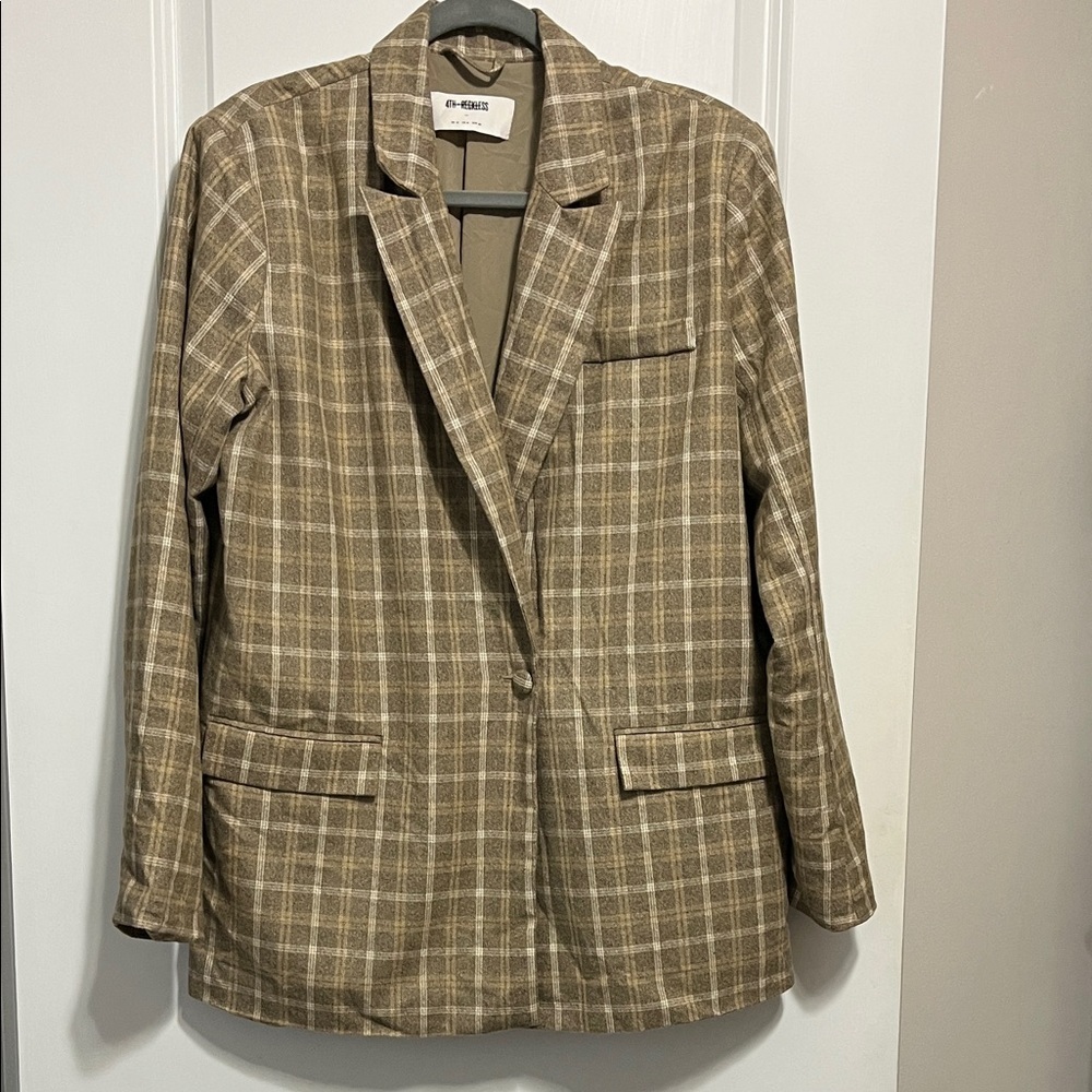 NWOT 4th and Reckless Plaid Oversized Blazer Medium - Picture 2 of 9